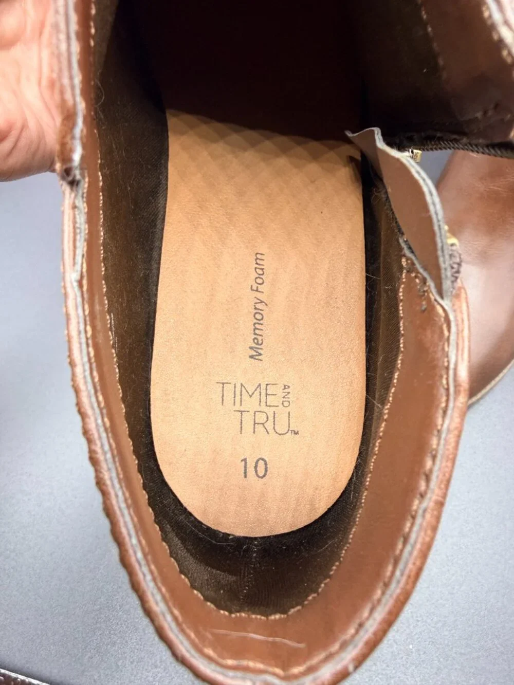 TIME & TRU Ankle Booties with Zipper, Brown, Memory Foam Boots Size 10